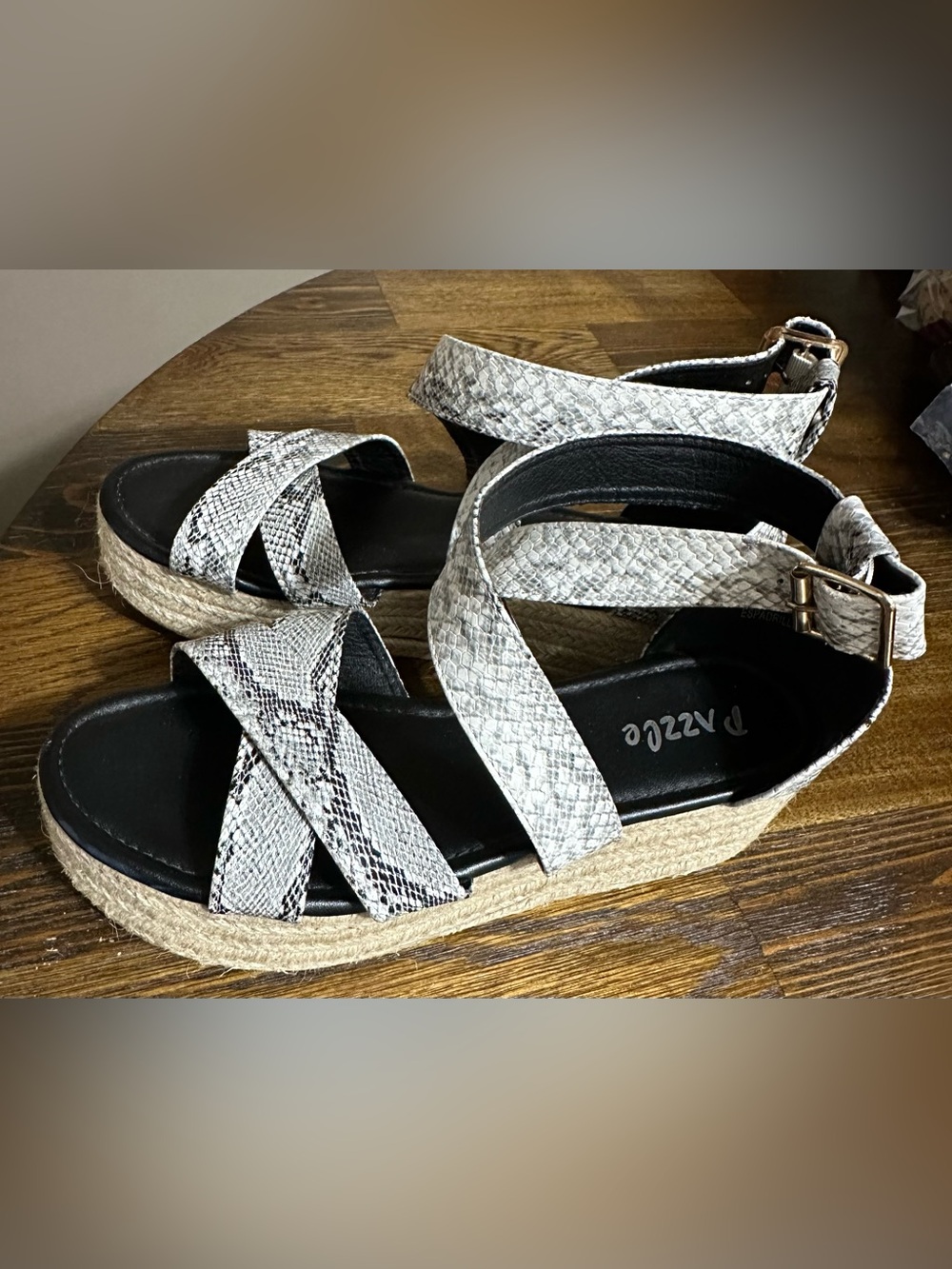 Braided Espadrille Platform Sandal in White Snake Print - Picture 3 of 7